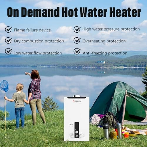 Tankless Water Heater Propane with Digital Display, 3.66 GPM 14L Portable Instant Hot Gas Water Heater with Overheating Protection for Indoor and Camping,85300 BTU
