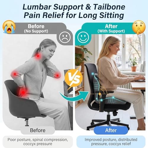 Ergonomic Office Chair Seat Cushion, L-Shaped Memory Foam Coccyx Cushion for Tailbone Pain Relief, Orthopedic Car Seat Cushion with Lumbar Support & Cutout Hollow for Sciatica & Back Pain (Grey