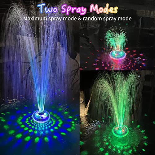 Floating Water Fountain with Underwater Lights, Powered Pump Outdoor, 2 Modes Sprinkler Waterfall Fountain for Inground Above Ground Pool, Pond-Blue-1PC