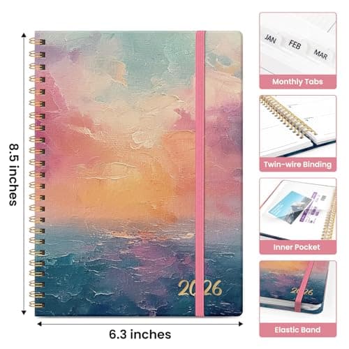 2026 Planner, Aesthetic Weekly and Monthly Planner for Women, Jan 2026 to Dec 2026, Hardcover 2026 Calendar Book with Monthly Tabs, Inner Pocket, Perfect for Office Home School - A5 (6.3" x 8.5"), Sunset