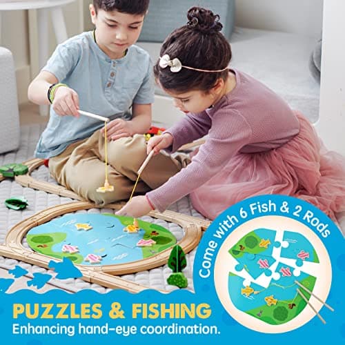 Tiny Land 110PCS Wooden Train Set – Toy Train with Tracks for Kids Ages 3-7, Compatible with Major Brands, Ideal Railway Playset for Boys and Girls, Great Birthday