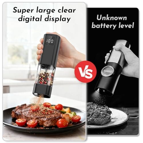 LED Display & Light, Ceramic Core, Adjustable Grind, 3.5 oz x2, Kitchen Gadget for Cooking, BBQ, Home Gifts for Women Men Electric Salt and Pepper Grinder Set,Automatic Pepper Mill Shakers,2 Pack B0FCF875FT