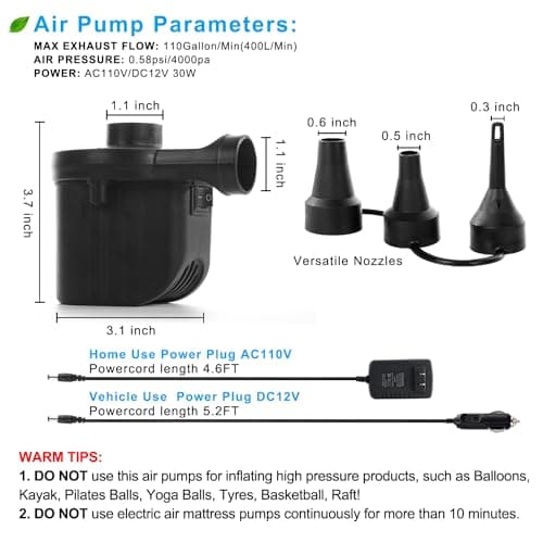 Newpol Inflatable Bed Pump, Electric Air Pump(100 Gallon/Min) for Air Mattress Beds, Inflatable Swimming Pools, Swimming Ring(AC110-240V/DC12V)