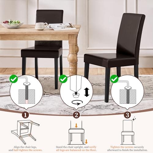 Yaheetech Dining Chairs Set of 4 PU Leather Dining Room Chairs with Waterproof Surface and Wood Legs for Kitchen Restaurant and Living Room, Dark Brown