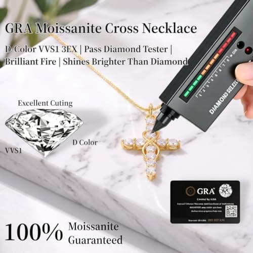 11 Round Moissanites,D-VVS1,Gifts for Christian Women,Religious Faith Jewelry|Anniversary Birthday Gifts for Wife Her w/LED Infinity Moissanite Cross Necklace for Women|S925 18K Gold Filled B0GVN8C6P5