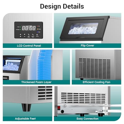 ETL Approval Commercial Ice Maker Machine 150 Lbs/24H Stainless Steel, with 50Lbs Bin, Under Counter or Freestanding Ice Maker, 55 Ice Cubes in 8-15 Minutes for Home & Commercial