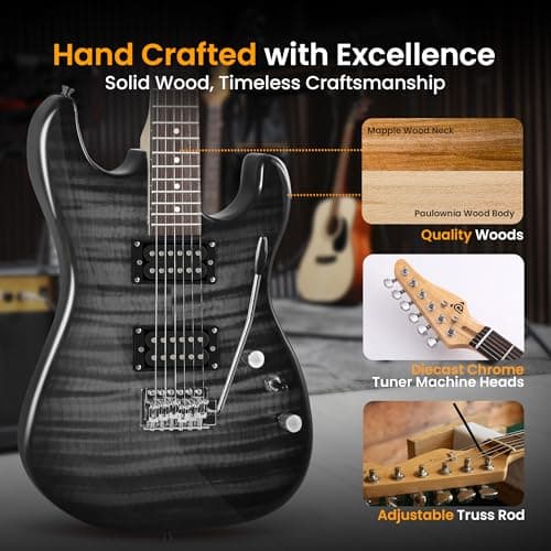 Pyle Electric Guitar Kit with Amp for Beginners Full Size 39” Instrument Package with Humbucker Pickups and Rock Amplifier Starter Set Bundle for Kids All Ages, Youth and Adults