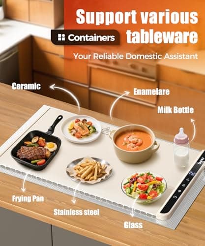 Includes heat-resistant pad. Perfect for chafing dishes, buffet & parties. Easy to clean & store. 6 settings, timer & lock. Warming Mat for Food, 26x15 Inch, Off White, Fast Heat, Child Lock B0FG7RQXJ9