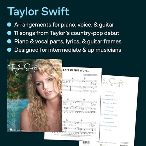Taylor Swift Piano Vocal Guitar Songbook | Country Pop Sheet Music Arranged for Voice Piano Guitar | 11 Songs with Full Lyrics and Chords | Easy Pop Music Book for Beginners