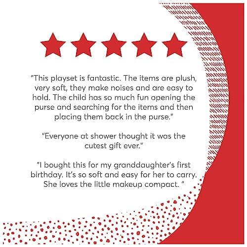 Baby GUND Play Soft Collection, My First Purse 5-Piece Plush Playset with Rattle, Mirror and Crinkle Plush Toys, Sensory Toy for Babies and Newborns, 8”