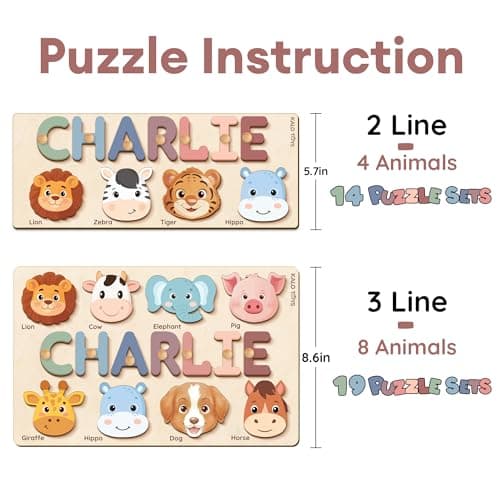 Personalized Name Puzzle for Toddlers 1-3 | Custom Wooden Baby Girl Gift with 48 Animal Art Sets | 1st Birthday Gift for Girls | Personalized Baby Boy & Girl Gifts Keepsake B0GSZSCM69