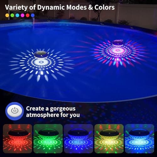 FirstE Solar Floating Pool Lights, RGB Color Changing Pool Floating Light, IP68 Waterproof LED Solar Pool Lights That Float, Hangable Auto ON Off for Above In Ground Pools Wedding Party Decoration (2)