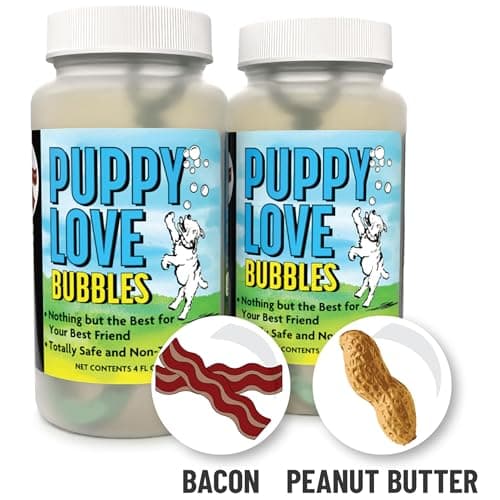 Puppy Love Bubbles, Peanut Butter & Bacon Scented Bubbles 4oz. Bottle-2 Pack Combo (1 Peanut Butter/1 Bacon) for Dogs B0913CYKF2