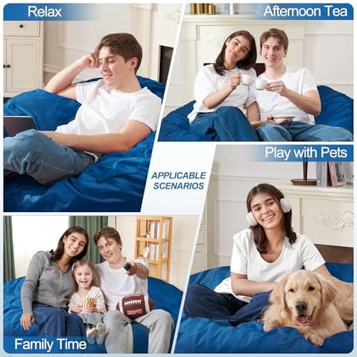 Homguava 3FT Bean Bag Chair: 3' Bean Bags with Memory Foam Filled, Large Beanbag Chairs Soft Sofa with Dutch Velvet Cover-Blue