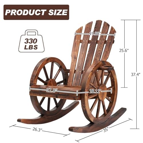 Spurgehom Outdoor Wooden Rocking Chair, Yard Glider Rocking Chairs Patio Decor Wood Rocker with Slatted Design, Adirondack Rocking Chair for Porch Lawn Garden Balcony Poolside, Brown(2PC)