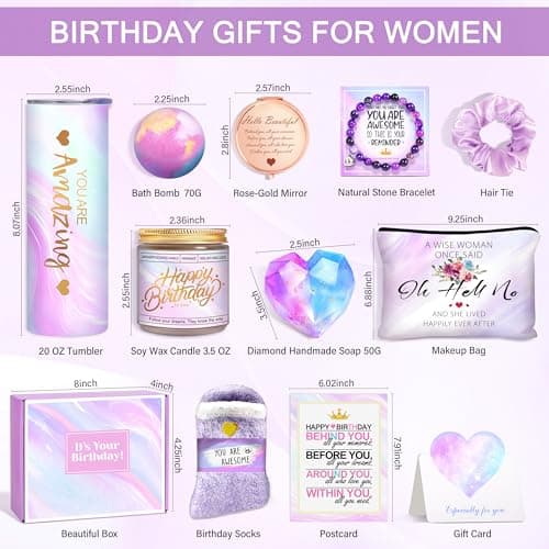 Happy Birthday Gifts for Women, Best Friend Birthday Gifts Basket for Girls Her Daughter Niece Granddaughter Female Sister Mom Coworker, Spa Gift Basket for Women