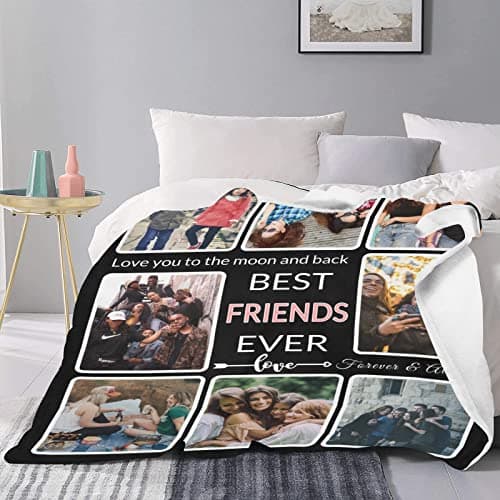 Gifts for Friend Customized Blanket with Photo, Make a Personalized Friends Blankets with Picture Custom Memories Souvenir Throw Blanket for Best Friends Ever, 8 Collage Made in USA B09WXXVKZL