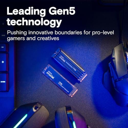 Crucial T710 PCIe Gen5 NVMe 1TB SSD, Up to 14,900 MB/s, Laptop & Desktop Compatible (PC), for Creatives and Hardcore Gamers, Solid State Drive, Includes 1Mo Adobe CC – CT1000T710SSD8-01