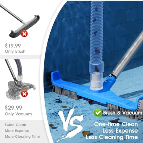 (2026 Upgraded) 20" 2 in 1 Pool Brush Vacuum Head with Swivel Hose Connection & Sturdy Nylon Bristles for Heavy Duty Inground & Above- Ground Pool Cleaning - Connecting 1-1/4" or 1-1/2" Hose (No Pole)