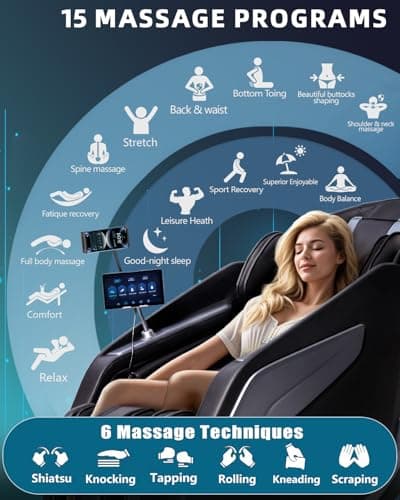 Full Body Zero Gravity Massage Chair with Body Scan 4D Intelligent Shiatsu Strecth Massage, Back/Leg Heated with AI Voice Control Bluetooth Speaker Airbags SL Track Massage Black