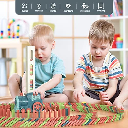 Domino Train Toys Kids Games - Automatic Stacking Creative Game 3+ Year Old - Stem Montessori Toy for Boys 4-6 - Summer Autistic Christmas Birthday Gifts 5 6 Toddler Ages 4-8