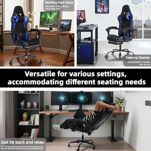 Gaming Chair, Gaming Chairs for Adults Ergonomic Gaming Chair with footrest Video Computer Chair with Headrest and Massage Lumbar Support for Adults, Kids 12+ (Black+Blue-B)