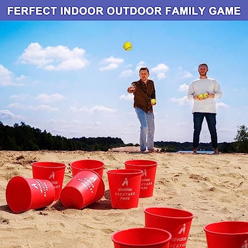 Aivalas Yard Pong Outdoor Games, Giant Yard Games Set with 12 Buckets and Balls for Adults and Family, Toss Game Throwing Games for Beach, Camping, Lawn and Backyard