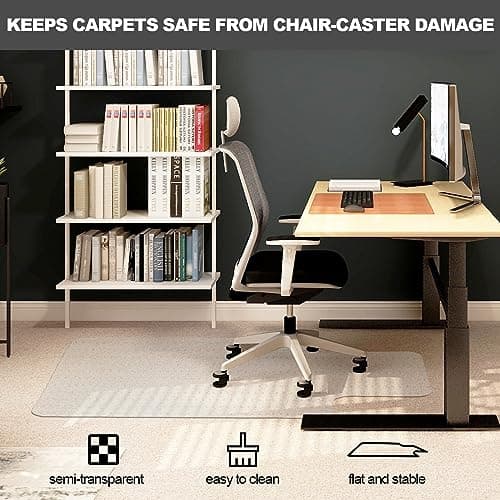 Chair Mat for Carpet- Low Pile (1/4" Thick) Carpet Protector for Office Gaming Computer Desk Chair. Heavy Duty Desk Chair Mat for Carpeted Floors, Semi Transparent