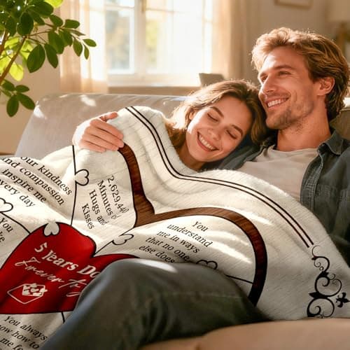 5 Year Anniversary Blanket Gift - 5 Year Anniversary Wedding Gifts for Him Her, 5th Anniversary Marriage Gifts for Husband Wife, Happy 5th Anniversary Blanket for Couple, 60"x50"