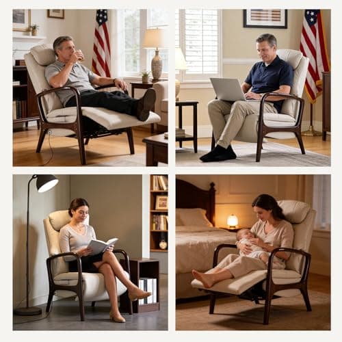 EMIAH M7 Power Recliner Chair for Adults with Adjustable Lumbar Support & 5-Min Rhythmic Stretch, 160° Reclining Faux Leather Accent Chair with Adjustable Headrest for Living Room Home Theater(Beige)