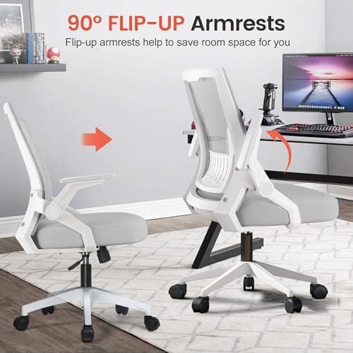 GTPLAYER Ergonomic Office Chair with Flip-up Armrests Executive Computer Chair for Home Office, Breathable Mesh & Comfy Lumbar Support, Moon Gray