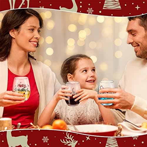 Funtery 6 Pcs Christmas wine Stemless Glass Funny Christmas Gift Set for Teacher Men Women Family Friend Coworker, Gift Ideal Birthday Wedding Party Supplies(Classic Style)