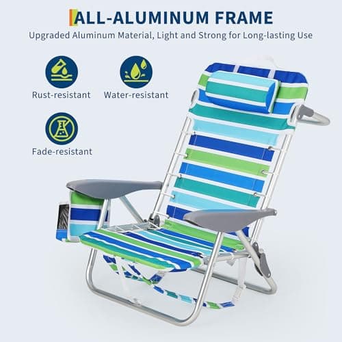 GarveeLife Backpack Beach Chair for Adults 2 Pack, Lightweight Portable Lay Flat Folding Beach Chair with 5 Positions, Backpack Straps, Phone Pocket, Cup Holder & Towel Bar, Support to 350LBS