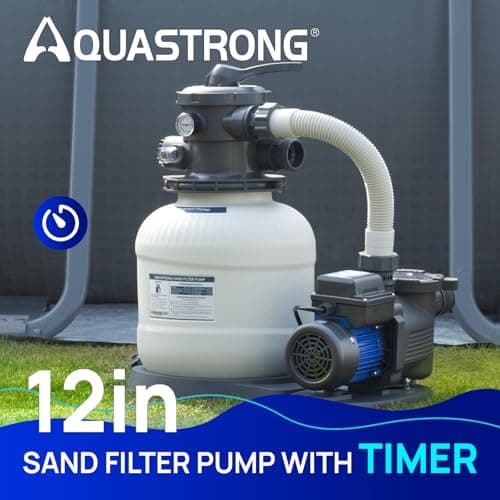 AQUASTRONG Sand Filter Pump for Above Ground Pool, Pool Pumps Above Ground,Pool Sand Filter with 6-Way Valve,Improved Circulation and Filtration, 12in, 1/2HP 2500 GPH with Timer