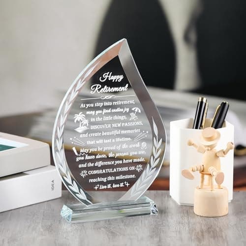 Glass Retirement Gifts for Women Men, Happy Retirement Plaque for Colleagues Boss Friend Going Away, Crystal Farewell Gift Idea for Retiree Retired Keepsakes for Teacher Doctor