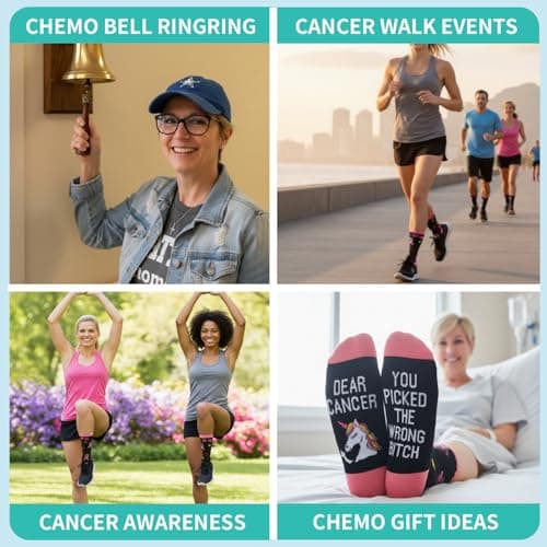 HAPPYPOP Cancer Awarenesss Gifts - Women Men Socks for Breast Cancer Survivor Chemo Patient