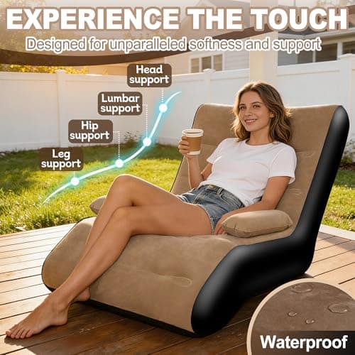 FluSing Inflatable Couch for Camping, Blow Up Couch for Adults with Armrest, Waterproof Flocked Surface Inflatable Sofa Bed Indoor, Portable Inflatable Chairs for Movie Night, Air Sofa Outdoor