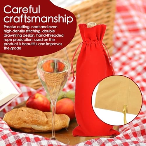 BOOPANREE 4 Pcs velvet wine bags, Wine Champagne Gift Bag With Drawstring,red Wine Drawstring Bottle Bags cloth for housewarming/party/birthday/wedding/bottle decoration bag (Wines Red)
