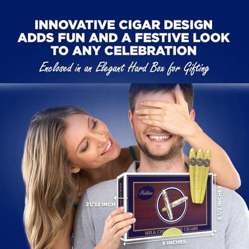 Madelaine Chocolate Candy Cigarettes Gift Box for Birthday Party or Celebration - 12 Chocolate Cigars Father's Day Gift - Individually Wrapped in an Elegant Box