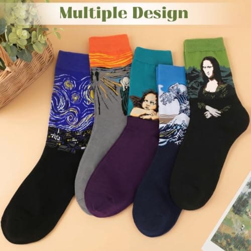 Soft Cotton, Crazy Artist Pattern, Classic Novelty Style, Versatile Hosiery, Birthday Gifts for Girl Lover, Fit Shoe Size 5-9 Chalier 5 Pairs Funny Socks for Women, Famous Painting Art Fun Socks B078K1Q14F