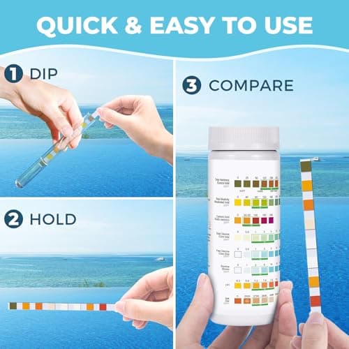 Salt-Water Pool Test Strips Kit: 125 Counts 8-in-1 for Salt Water Pool Testing Kit, Salt Pool Test Strips for Hot Tub Spa Testing Salt Chlorine pH and More