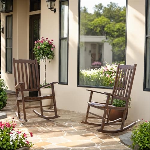 Greesum 2 Piece Acacia Rocking Chairs,Outdoor Bistro Furniture Set Pure Wood Framed for Porch, Lawn Garden, Deck,Brown