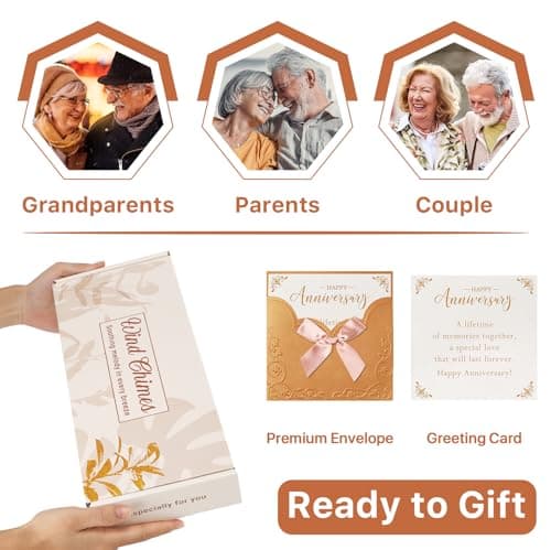 Golden 50th Anniversary Decorations for Couples, Parents & Friends, 32" Wind Chimes Includes Gift Box AMBOBE 50th Wedding Anniversary Wind Chime Gifts B0FSSL284Y