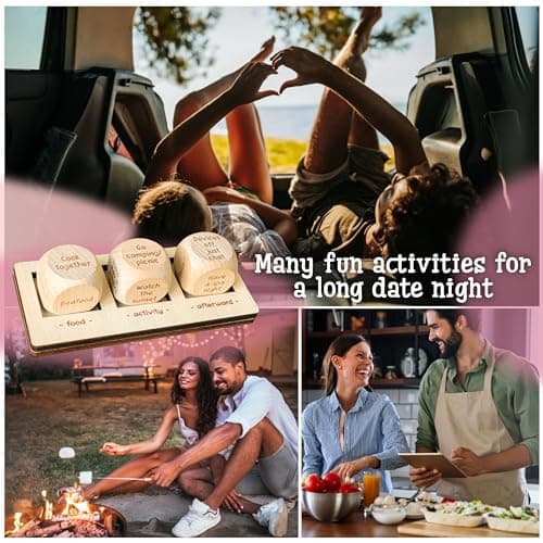 5 Year Anniversary Wood Gift for Him Her - 5th Anniversary Wedding Gifts for Wife Husband, Five Years of Marriage Date Ideas, Wooden Game Date Night Dice for Couples