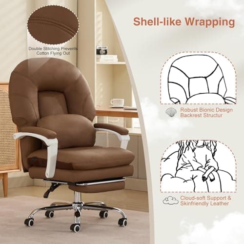 Ergonomic Office Chair for Big and Tall with Lumbar Support,Brown PU Leather High Back Executive Chair with Sedentary Vibration Reminder,Foot Rest,Reclining Function for Long Hours of Home Office