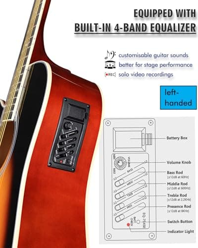 Winzz 4/4 Electro Acoustic Guitar, Left-Handed Western Guitar Set, Adult Beginners, Acoustic Guitar 41 Inch with 4-Band Equaliser (Dreadnought,Glossy Sunburst)