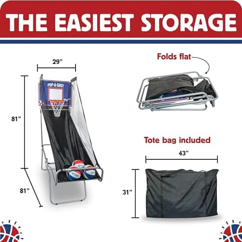 Pop-A-Shot Pop-Up Game | Arcade Basketball Inside, Out, and On The Go | Infrared Sensor Scoring | 3 Balls | Foldable, Portable, Tote Bag Included