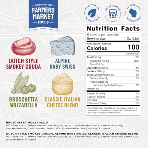Garlic, Smokey Cheddar, Sharp Cheddar, Pepper Jack, Gouda, Swiss, Mozzarella & Italian Blend – Gluten Free, Keto & Paleo Farmers Market Wisconsin Cheese Artisan Gift Set for Charcuterie, 8 Count B0CRMBJ81D