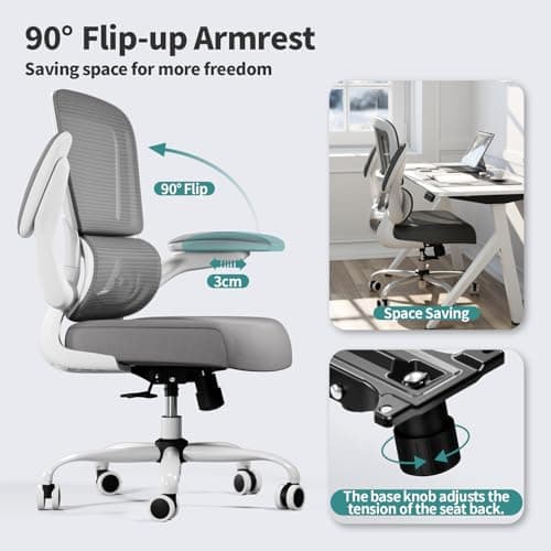 TRALT Office Chair - Ergonomic Desk Chair with Adjustable Lumbar Support, Mesh Computer Chair, Executive Chairs for Home Office Comfortable Lumbar Support (White)