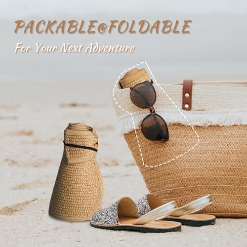 Rosoz Women's Sun Visor Hats Wide Brim Straw Beach Hat Ponytail Hats for Women Foldable Floppy